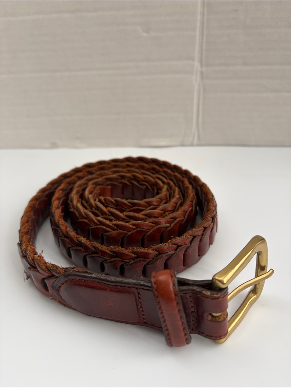 Brighton Brown Braided Leather Belt with Gold Buckle size 38